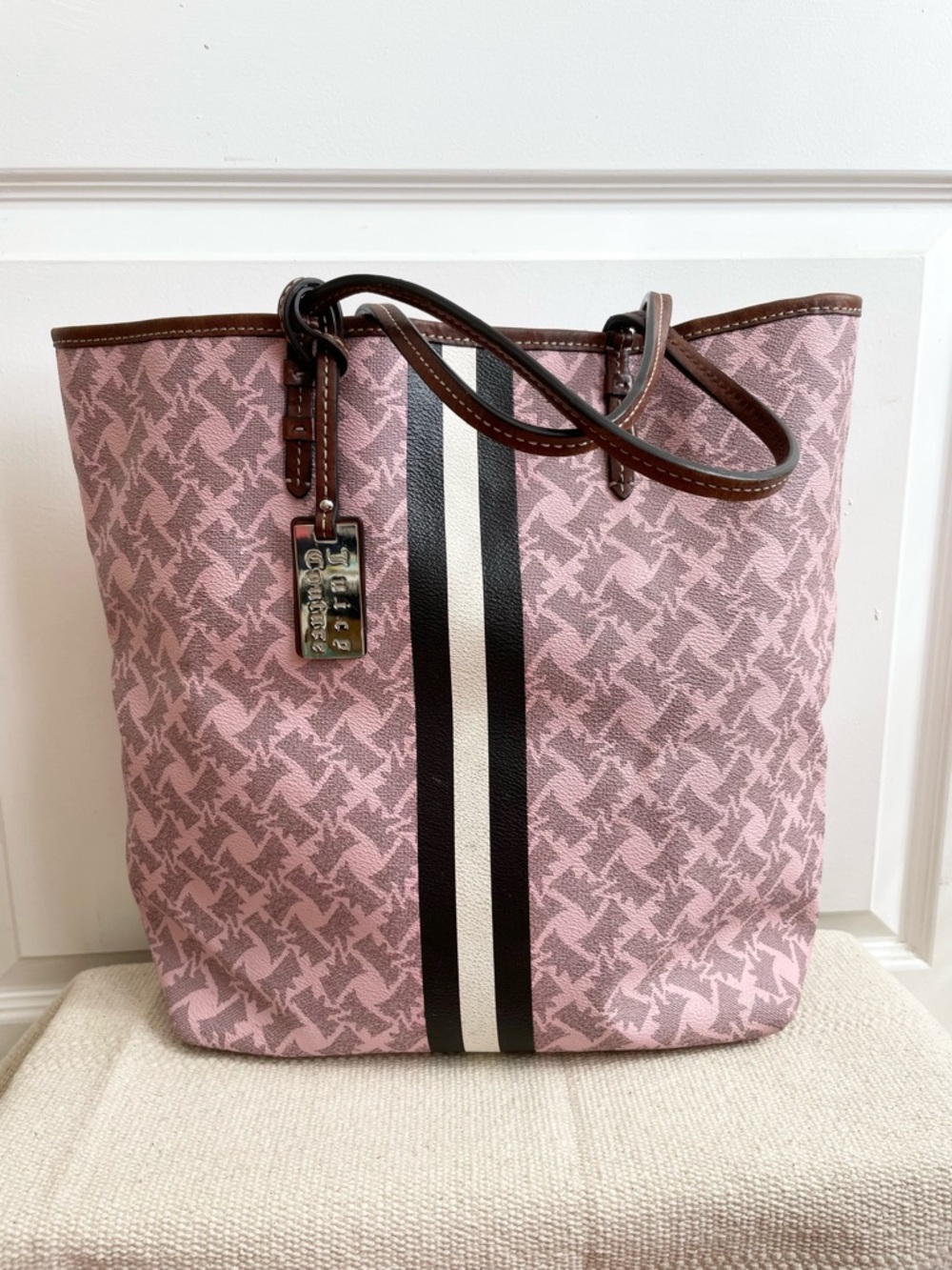 Vintage Y2K Juicy Couture Pink Tote Bag Scottie Dogs Charm Pink 2000s
